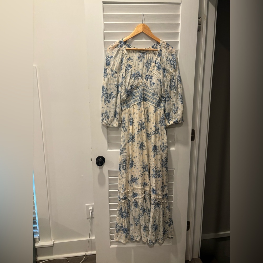 Free People Cream Maxi Dress with Blue Floral Print - Picture 9 of 15